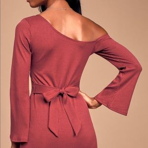 Burgundy Asymmetrical Off-the-Shoulder Mini Dress